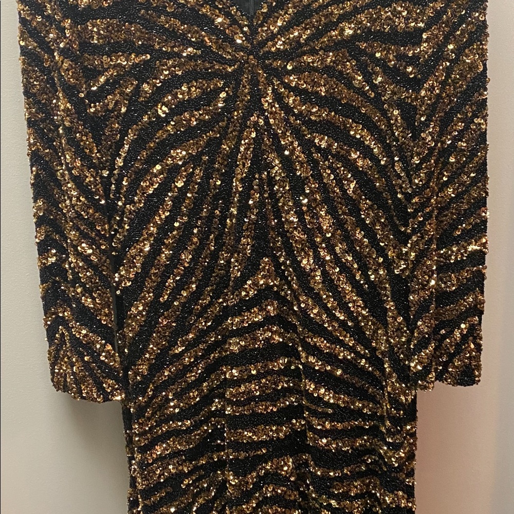 Brand new with tags Naeem Kham Gold/Black Tiger Sequin Dress Sz 12 - Picture 10 of 14